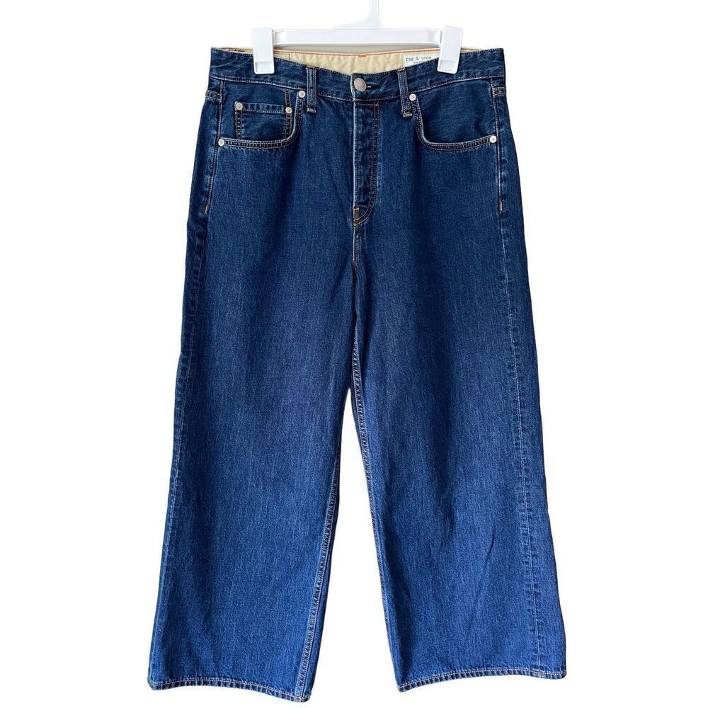 rag & bone Maya High Rise Wide Leg Cropped Jeans size 32 Blue Button Fly